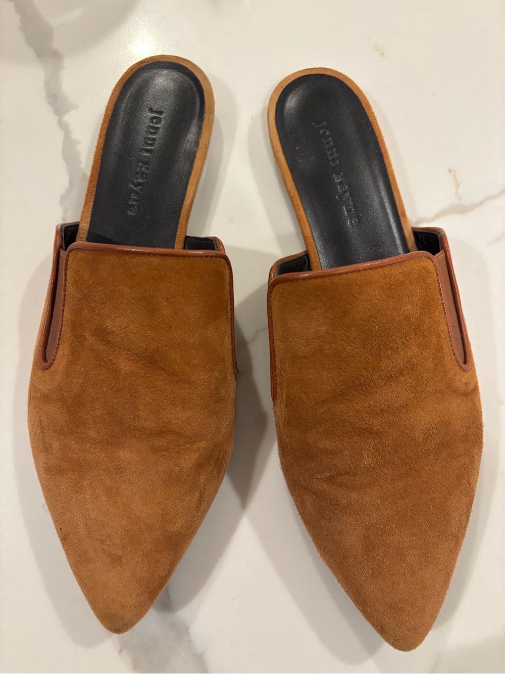 Jenni Kayne Cognac Suede Pointed Mule Slides, Size 38